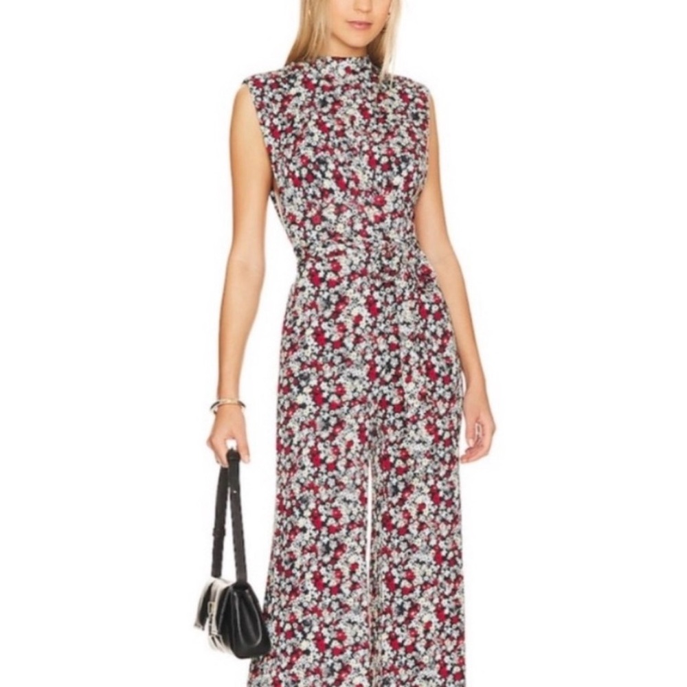 Free People Red and White Floral Jumpsuit